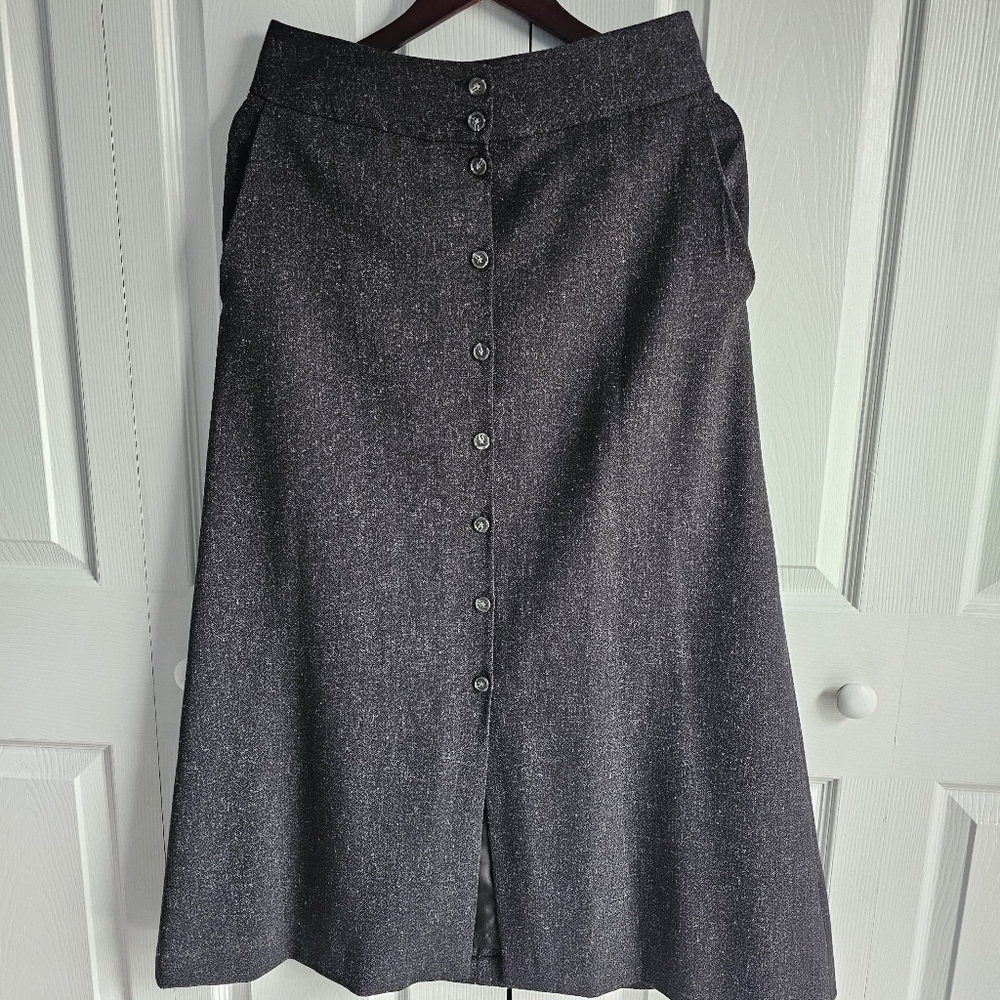 Vince Camuto Vintage Botton Down Midi/Maxi  Skirt, Dark Gray, Size 6